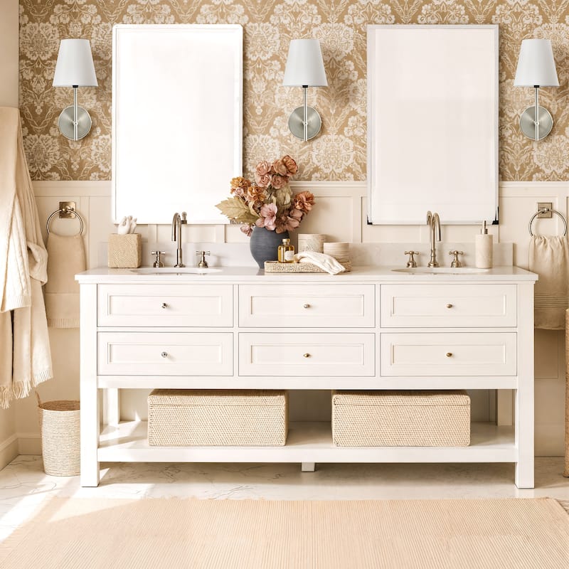 CO-Z 1-Light Plug-In/Hardwired Wall Lamp Bathroom Vanity Light with White Fabric Shade