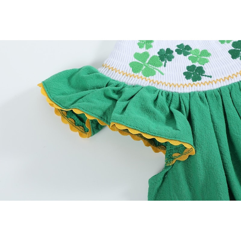 Lil Cactus St. Patrick's Day Shamrock Green Smocked Bishop Dress