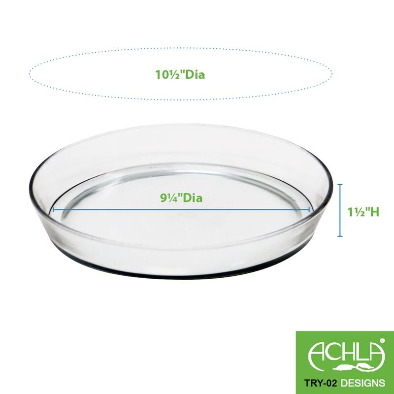 Achla Designs Round Glass Tray for Indoor and Outdoor Gardening, 10.5 Inch Tall, Clear
