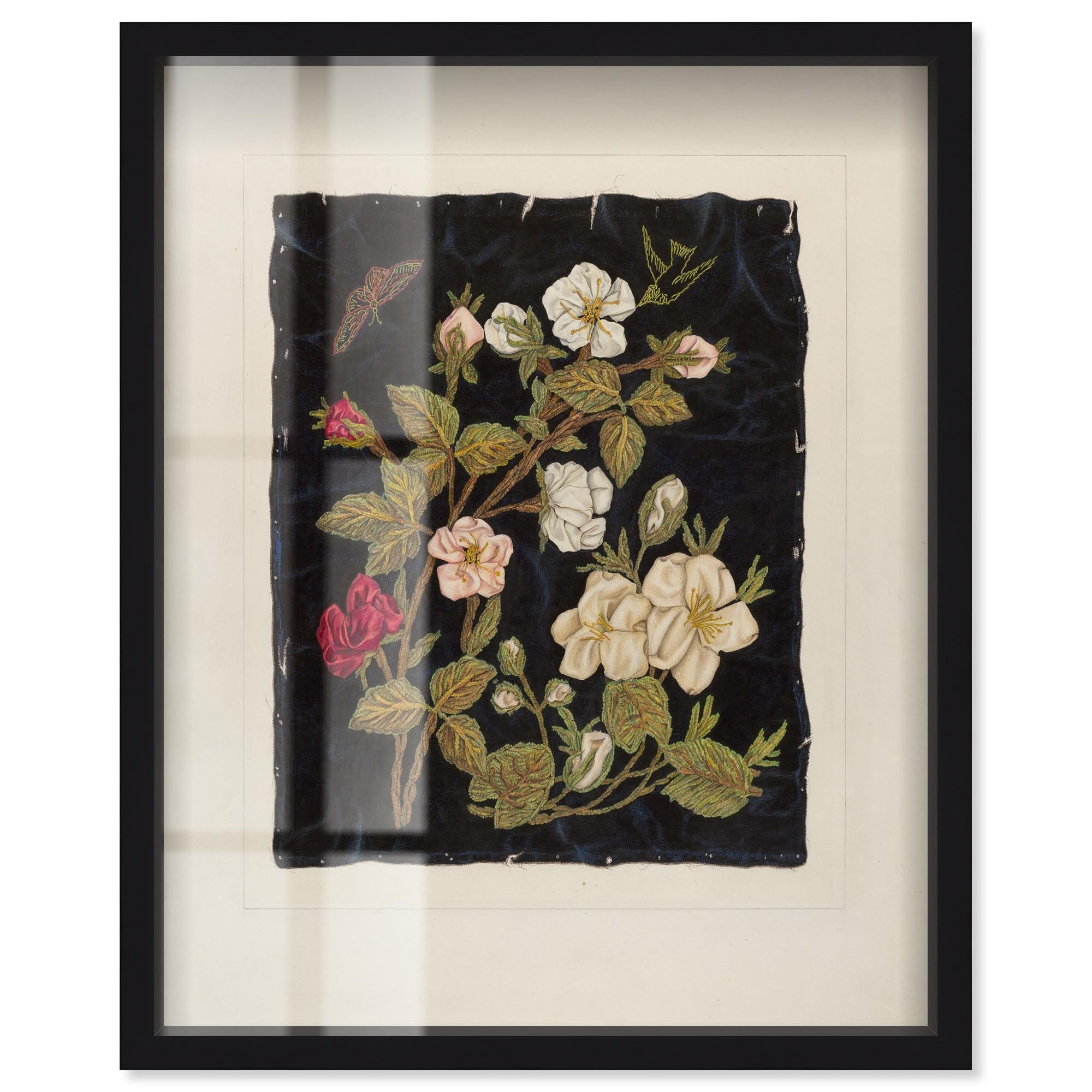 Flowers on Black Vintage Art Shadowbox Print by Art Remedy