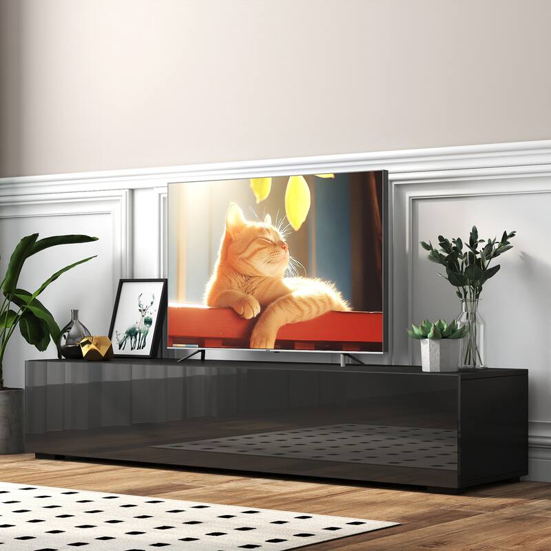 Black Television Cabinet for Living Room, Wall Mounted TV Stand Entertainment Center with Storage Cabinet - 63"