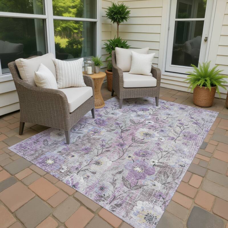 Machine Washable Indoor/ Outdoor Floral Joy Chantille Rug - Lilac - 8' x 10'