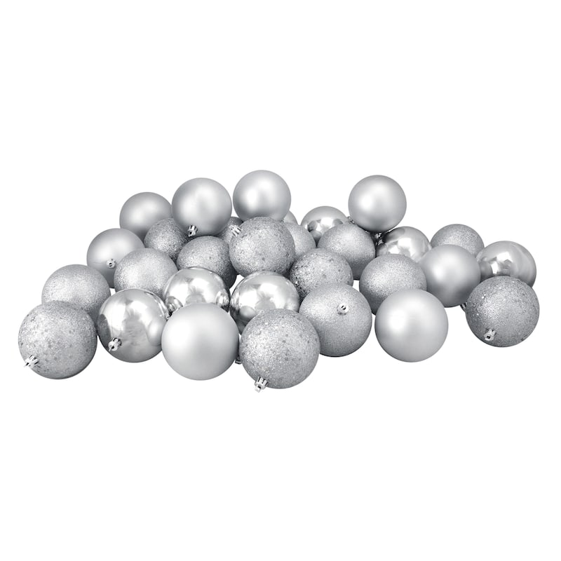 32ct Silver Splendor 4-Finish Shatterproof Christmas Ornaments 3.25"