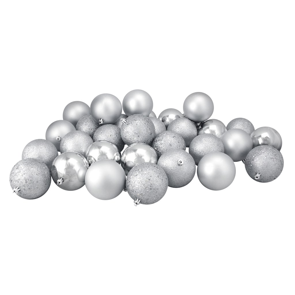32ct Silver Splendor 4-Finish Shatterproof Christmas Ornaments 3.25"