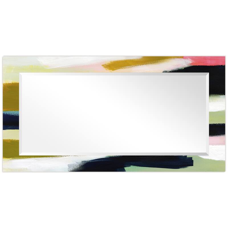 Sunder Rectangular Beveled Wall Mirror on Free Floating Printed Tempered Glass