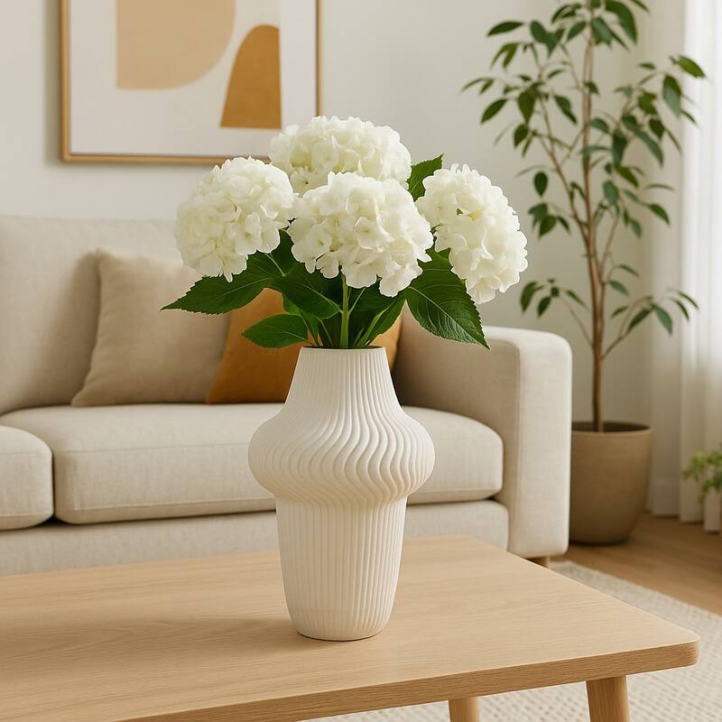 Porcelain Ribbed 3D Printed Vase - Ivory/Beige