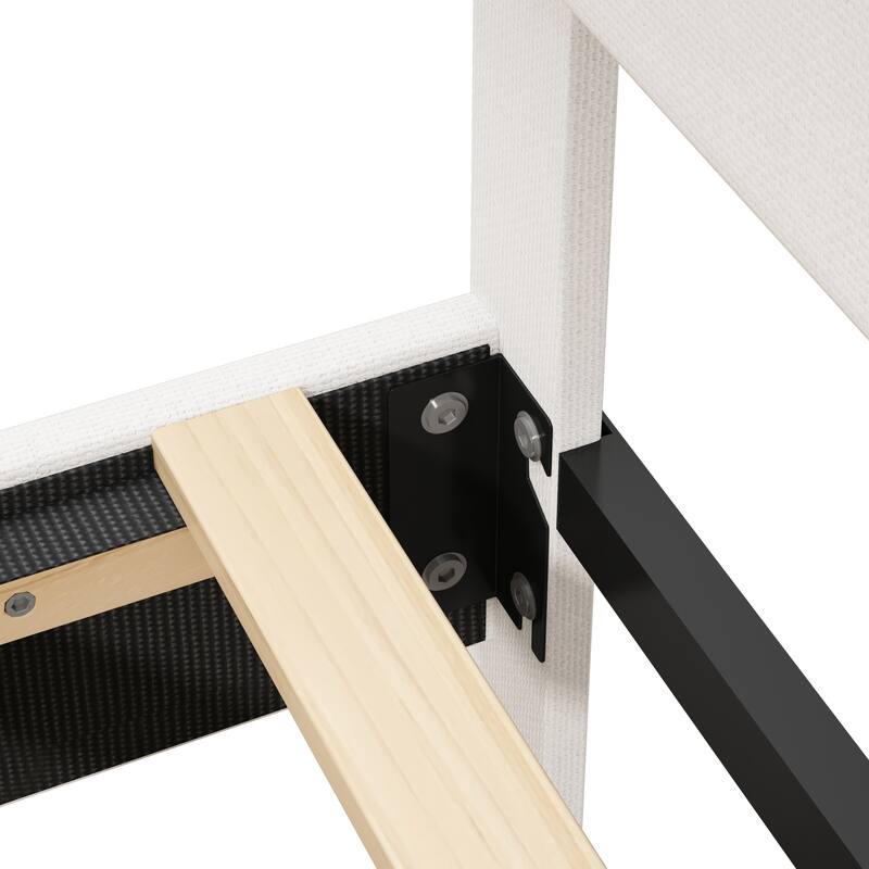 King Size Bed Frame Upholstered Platform Bed with Adjustable Headboard,Linen Fabric Padded,Modern Simple Style Platform Bed