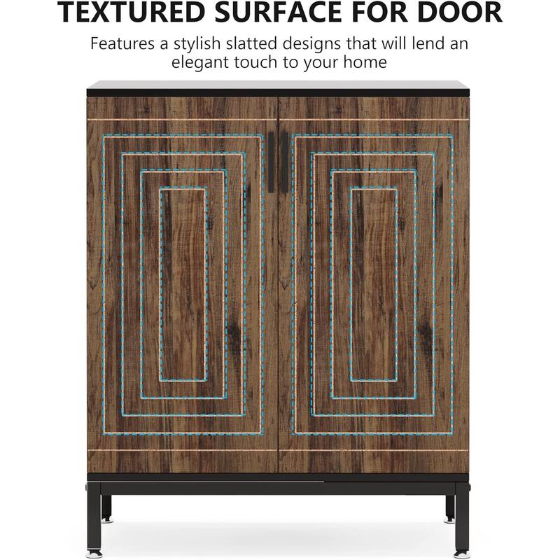 31" Brown & Black Wooden Shoe Cabinet with Doors, 5 Tiers