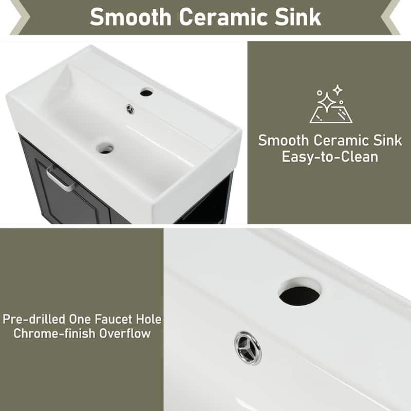 21.8" Floating Bathroom Vanity Cabinet with Ceramic Sink & Toilet Paper Holder for Small Space