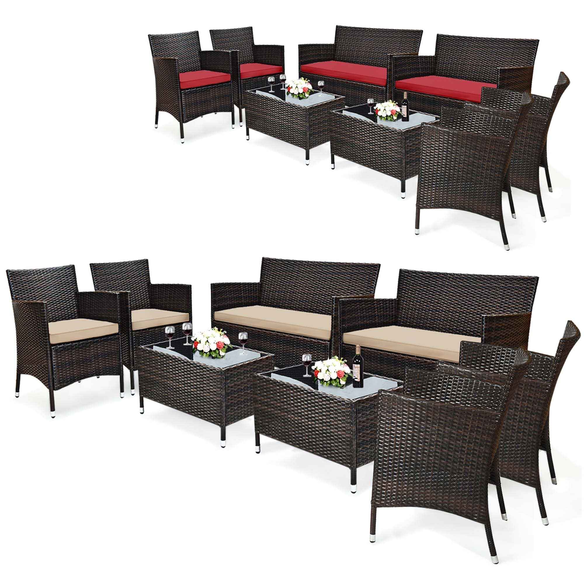 3PC Patio Rattan Furniture Set Coffee Table Conversation Sofa Cushioned sillas  jardin exterior y terraza - AliExpress