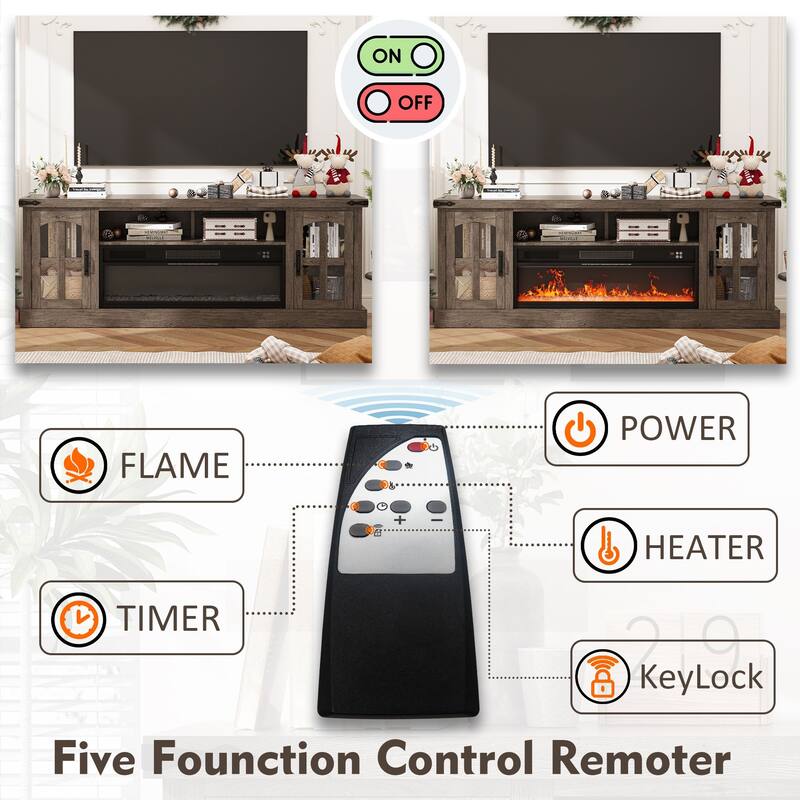 Gymojoy Fireplace 71" TV Stand with 36" Electric Fireplace, Media Console for Up to 80" TVs, LED Lights Entertainment Center.