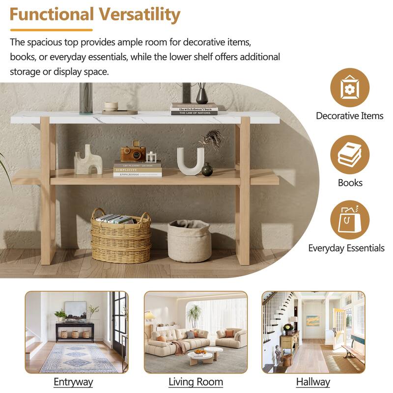 Elegant Console Table with Marble-Effect Top and Versatile Storage Solutions for Entryway and Living Room
