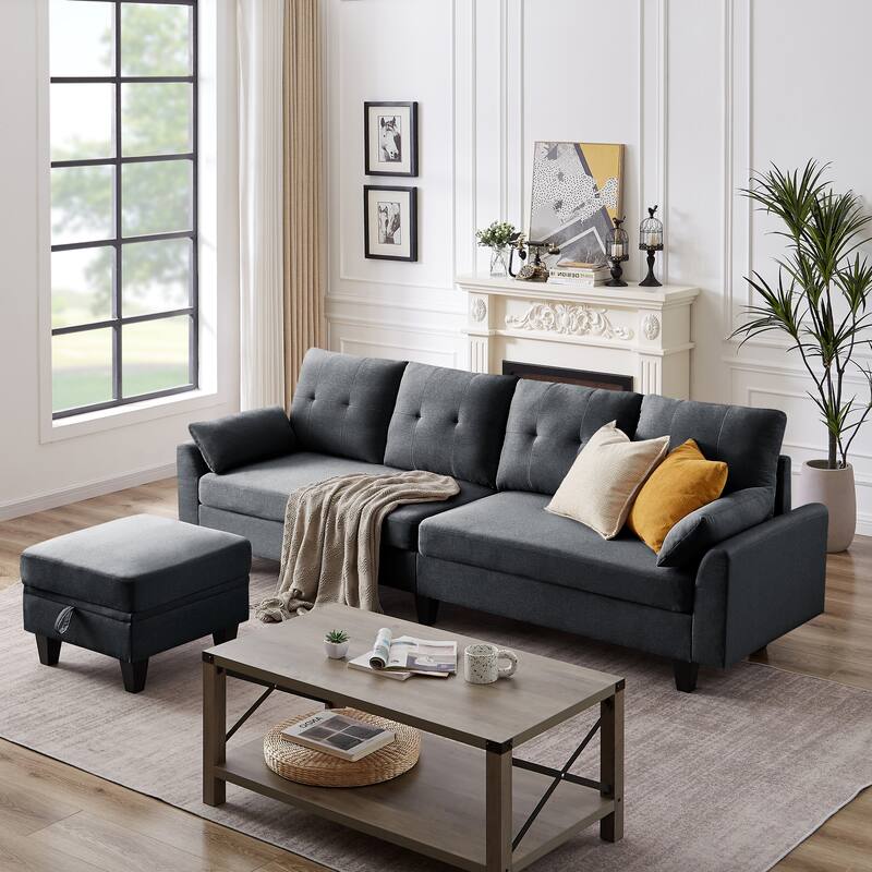 Modular Sectional Sofa Couch L Shaped With Chaise Storage Ottoman and Side Bags For Living Room - Charcoal