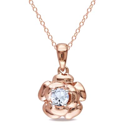 Miadora Created White Sapphire Floral Solitaire Necklace Rose Silver