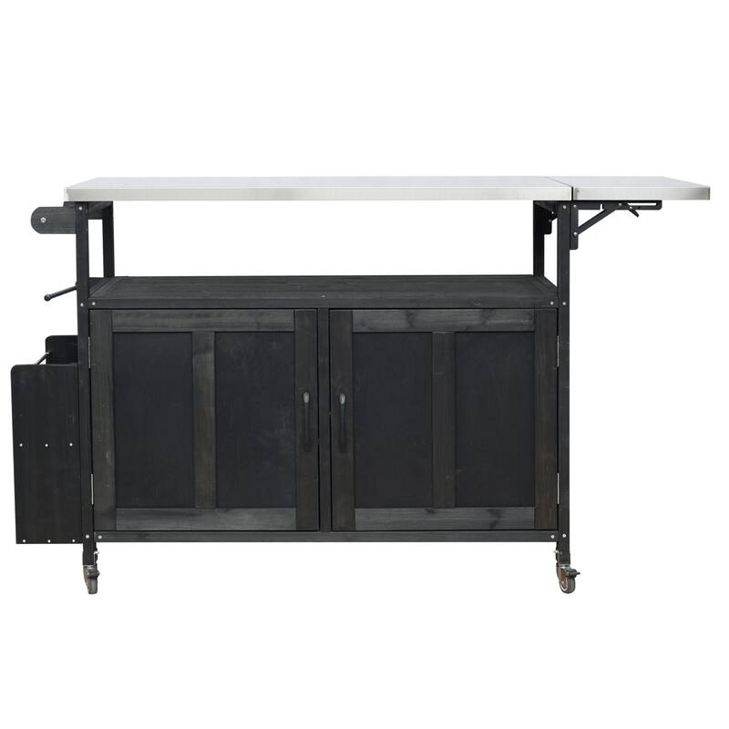 Foldable Outdoor Mobile Portable Kitchen Island Cart with Lockable Wheels, Storage Cabinet and Towel Rack