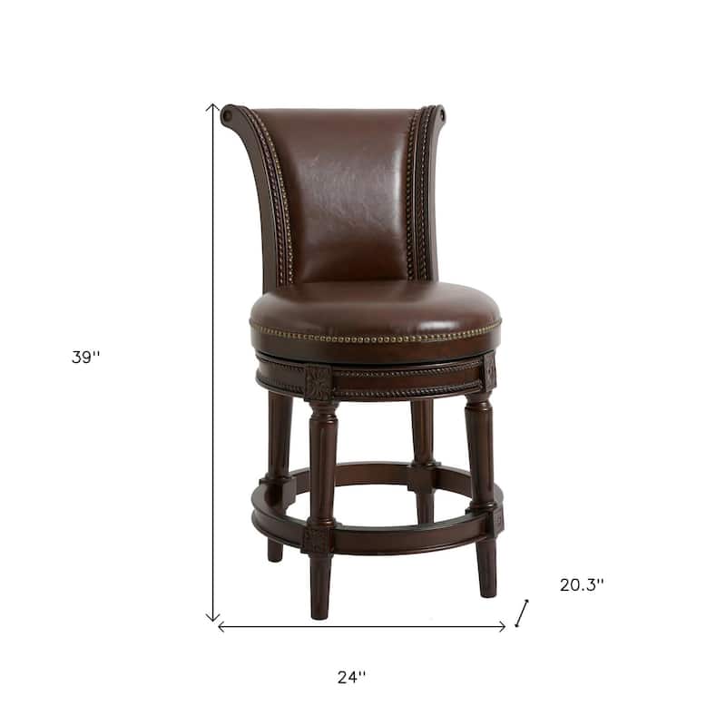 Contemporary Round Counter Height Swivel Bar Stool with Full Back and Faux Leather Upholstery