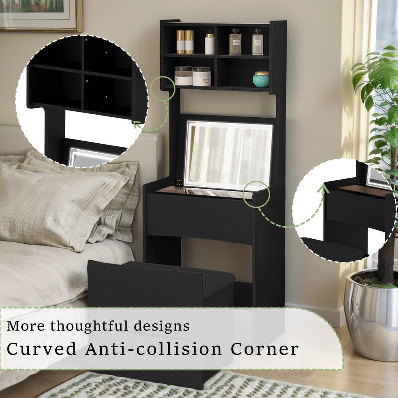 Makeup Vanity Table with Flip Top LED Illuminated Mirror & Stool