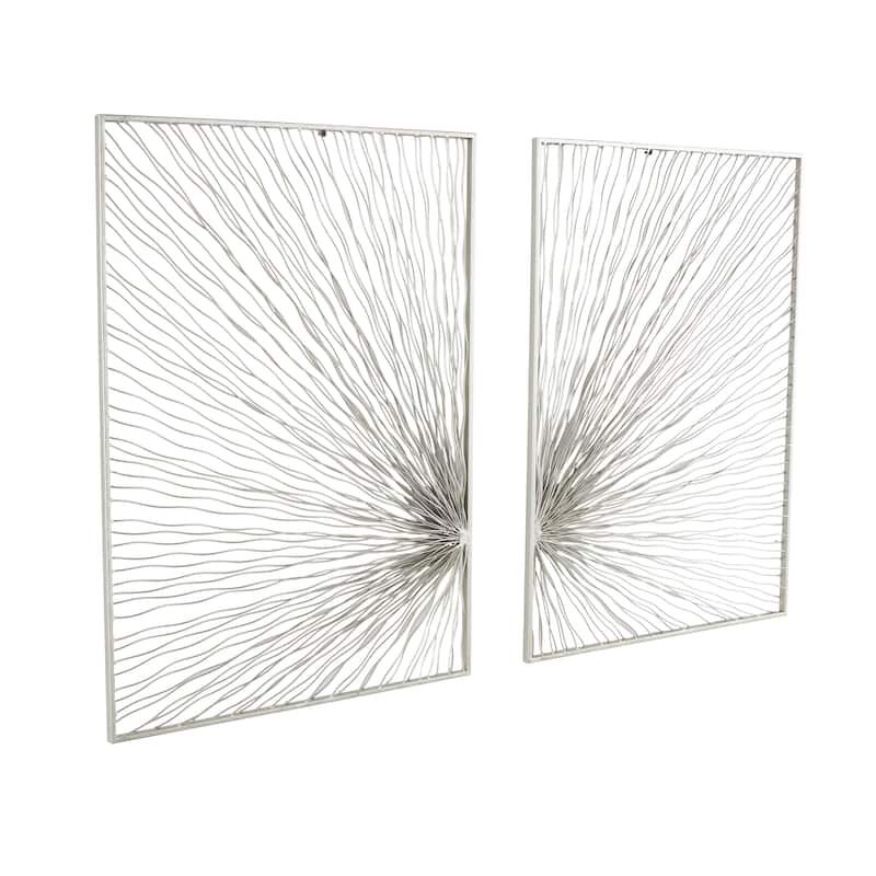 Silver Metal Coiled Ribbon Sunburst Home Wall Decor (Set of 2)