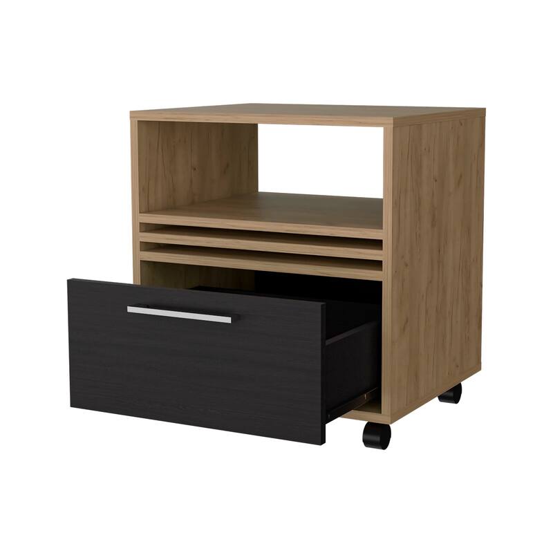 Oak Nightstand with Drawer and Open Storage