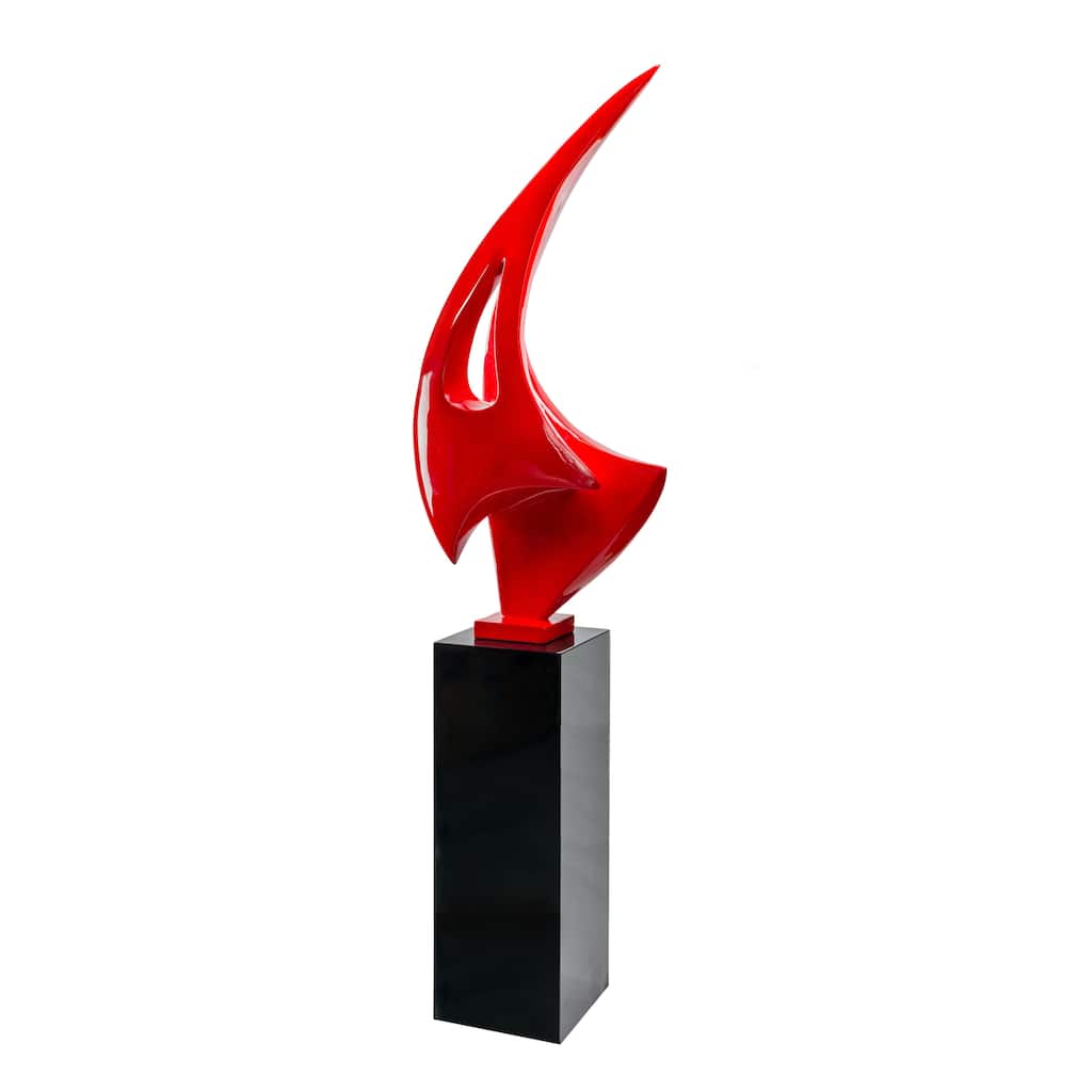 Sail Resin Red Sculpture with Black Base - 63"Tall