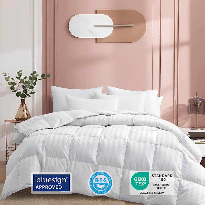 Hotel Luxury Year-round Down Duvet Comforter Solid & Stripe 500 TC Cotton Cover
