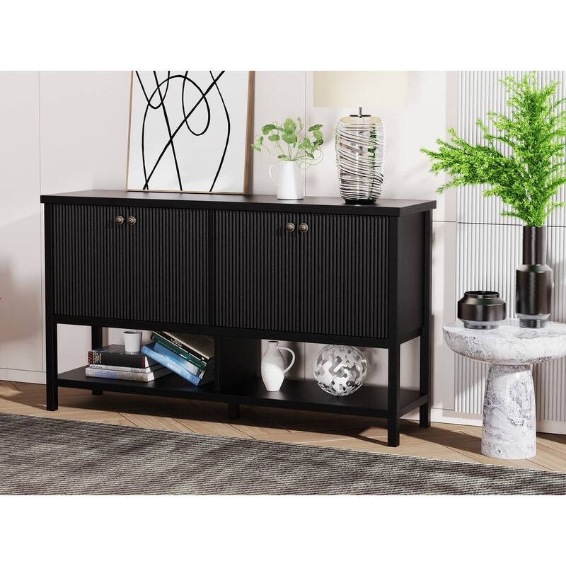 4 Doors Rustic Cabinet with Opening Shelf for Kitchen and Living Room