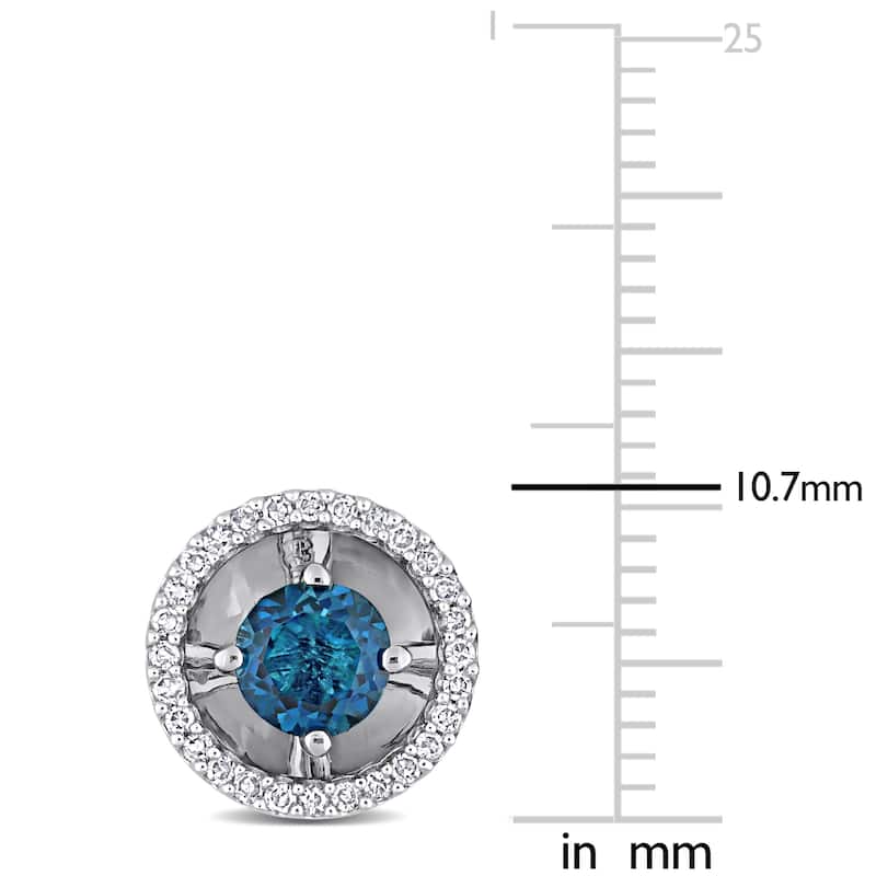 Miadora London-Blue Topaz and 1/5ct TDW Diamond Halo Stud Earrings in 10k White Gold