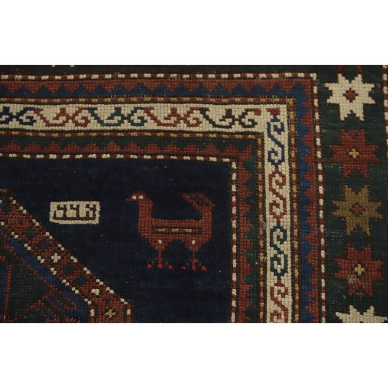 Hand Knotted Oriental 100% Wool Carpet Traditional Tribal Navy Blue & Blues Kazak Runner Rug - 6' 7'' X 3' 5''