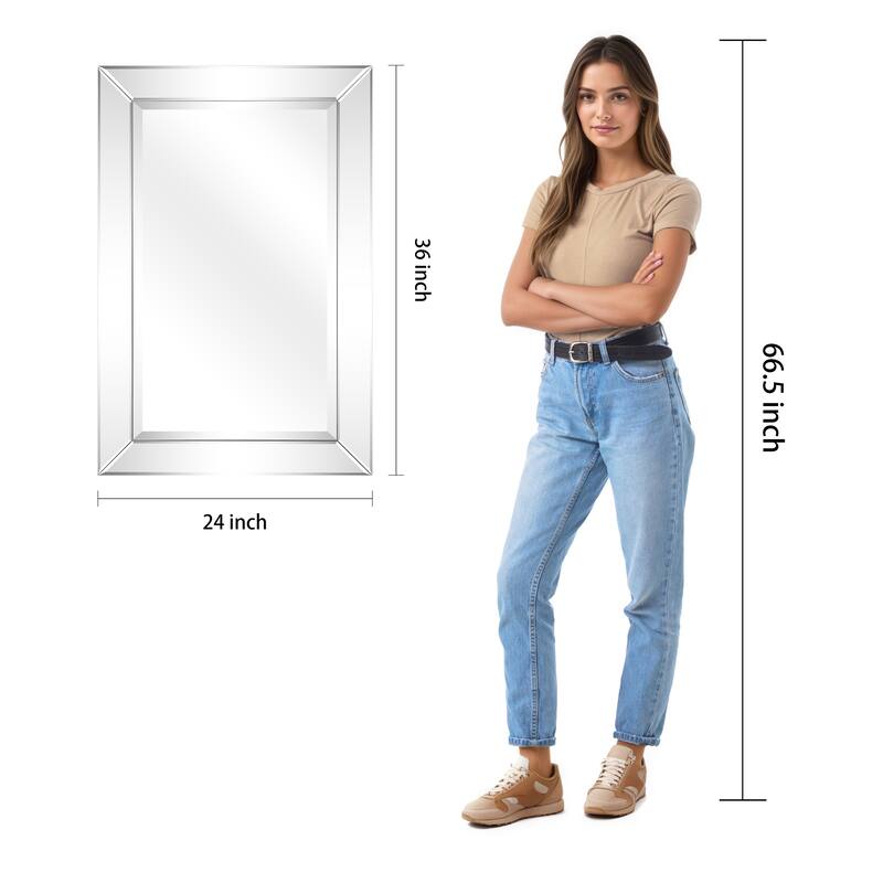 Beveled Rectangular Clear HD Wall Mounted Mirror for Bathroom, Vanity, Bedroom Mirrors, 3 sizes