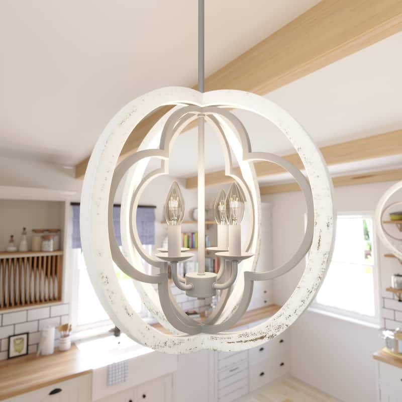 Hunter 19" Gablecrest 4-Light Pendant - Kitchen Island, Dining Room, Entry - Modern Farmhouse, French Country, Distressed - Painted Concrete and Rustic White