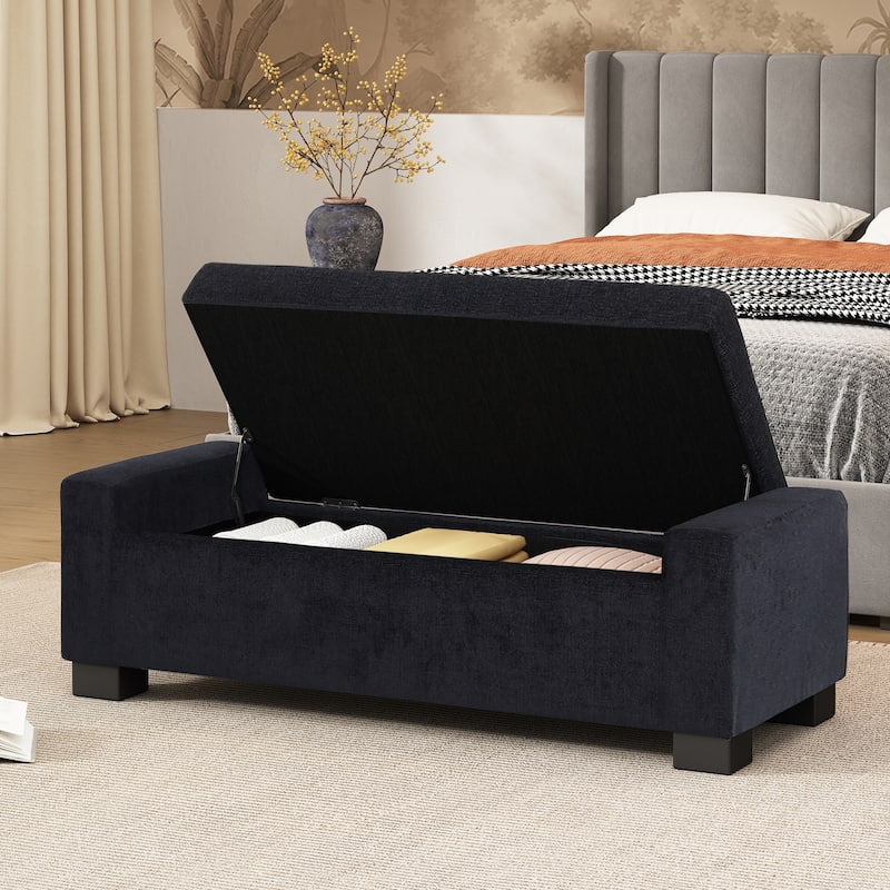 50" Ottoman Bench in Textured Fabric, Rectangular Design with Hinged Lid for Seating, Footrest, and Hidden Storage