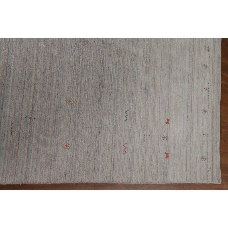 Striped Beige Gabbeh Oriental Area Rug Hand-Knotted Wool Carpet - 9'0"x 11'9"