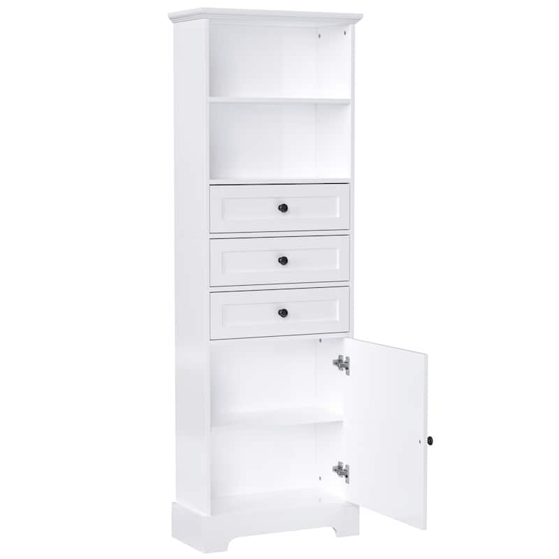 Tall Bathroom Cabinet, Storage Cabinet with Door, 2 Drawers, 3 Open Shelves and Ajustable Shelves for Kitchen Entrance Bedroom