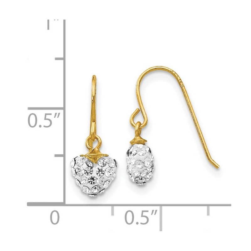 Curata 14k Yellow Gold 18" Crystal Love Heart Long Drop Dangle Earrings - 15x7mm