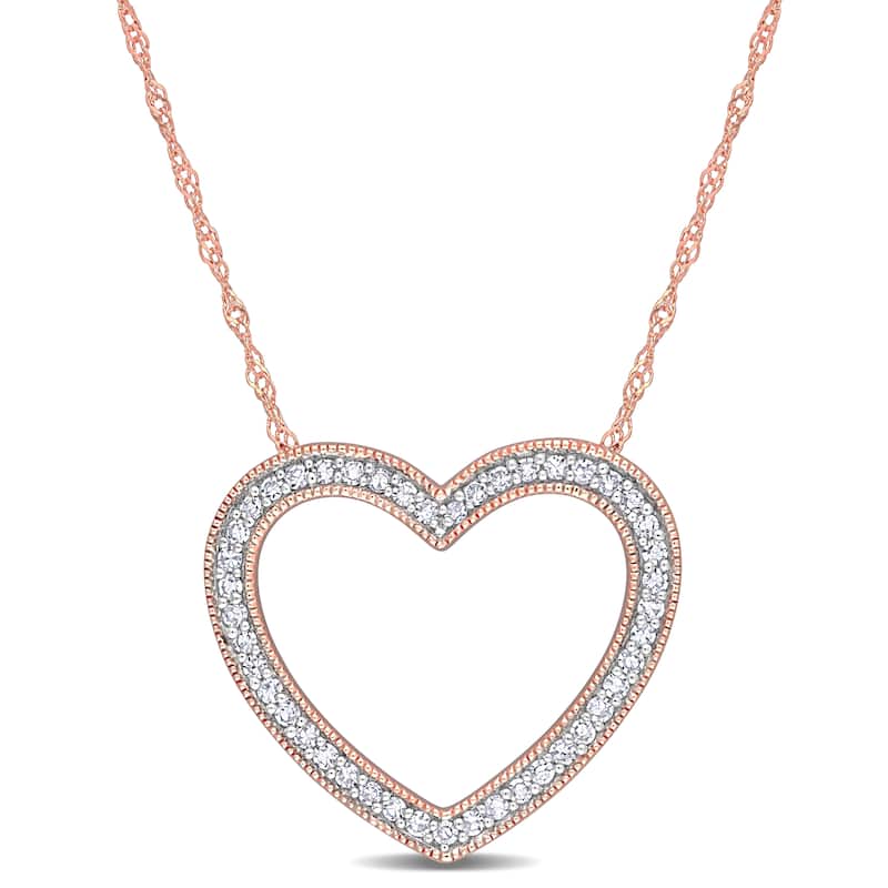 Miadora 1/4ct TDW Diamond Open Heart Necklace in 14k Rose Gold