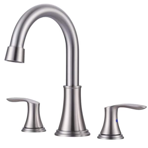 slide 2 of 42, WOWOW 8 in. Widespread Double Handle Bathroom Faucet with Pop Up Drain Brushed Nickel