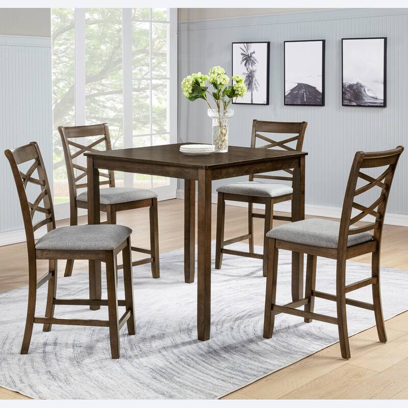 Dining Chairs Only, Wooden Counter Height Chairs Set of 4, Kitchen Chair with Padded Seat, Upholstered Counter Height Chair