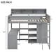 preview thumbnail 3 of 24, Wood Twin Size Loft Kids Bed Frame with Multiple Storage Shelves, Wardrobe, and Built-in Desk, Safety Guaranteed, Grey