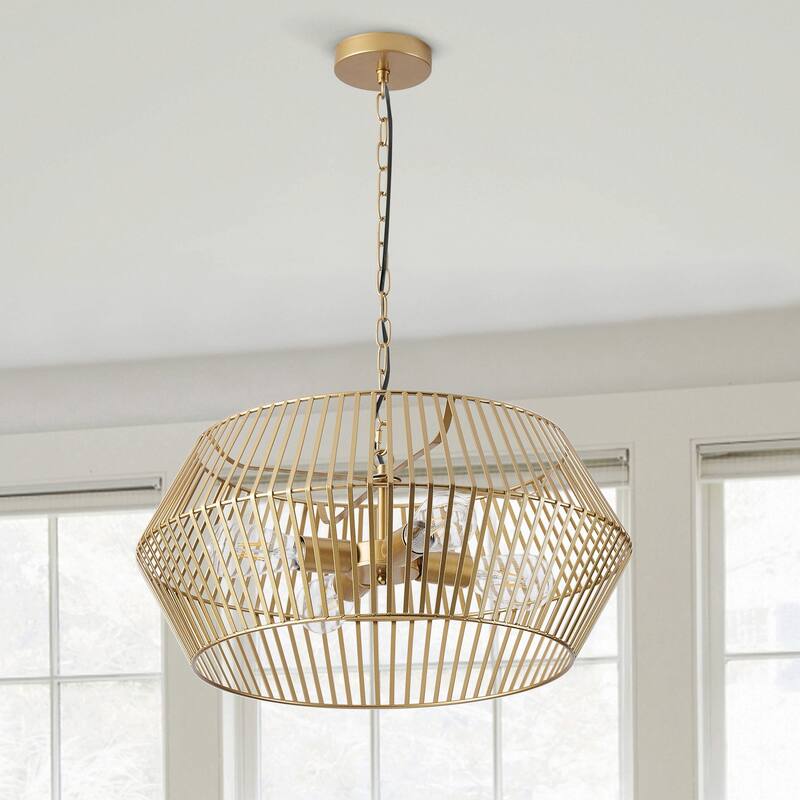 Vintage Gold 4-Light Geometric Flat Iron Lantern Pendant