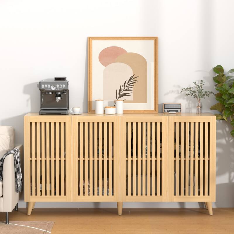 63" Sideboard Storage Cabinet with Slatted Doors, Modern Buffet Credenza for Dining Room & Entryway