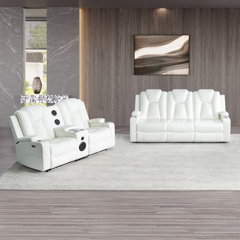 Premium Air Leather Home Theater Loveseat with LED Lights, Recliner with Built-in Speakers & Wireless Charging