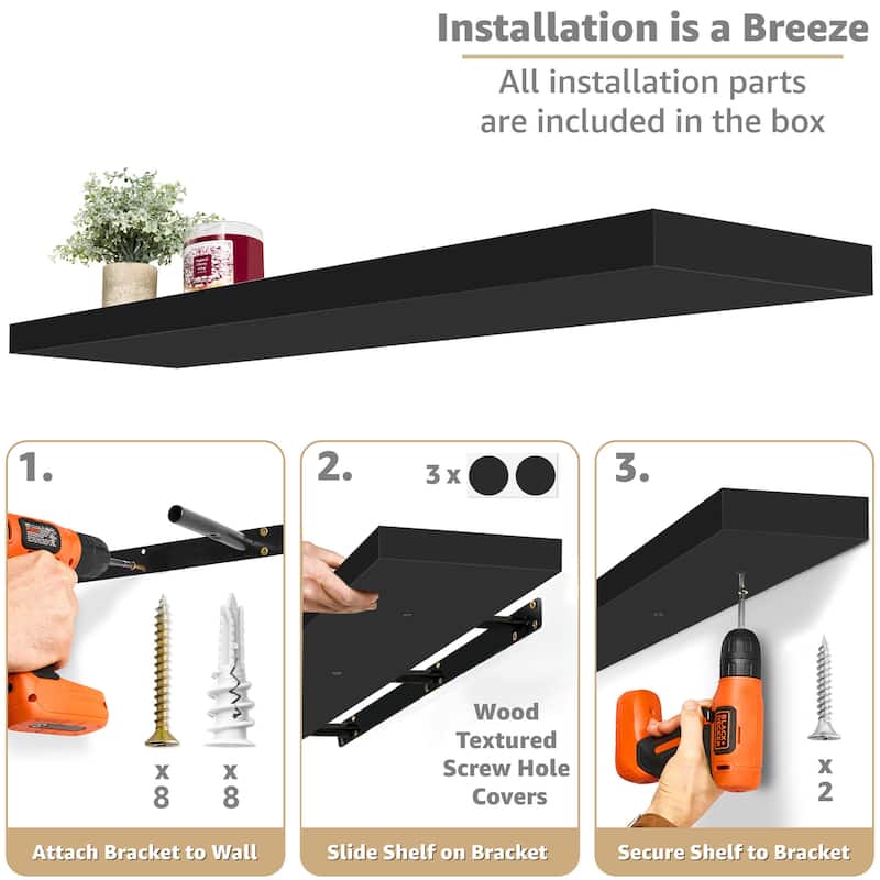 Sorbus Floating Shelves for Wall, 2 Extra Long Wall Mounted Floating Shelves - 9.25"L X 47” W X 1.5” H