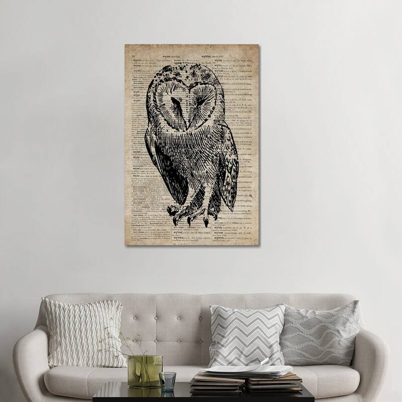iCanvas "Owl Etching Print V On Old Dictionary Paper" by FisherCraft Canvas Print - 48x32x1.5