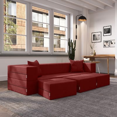 Porch & Den California King Convertible Sleeper Sofa and Ottomans