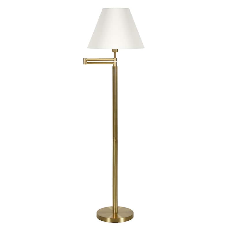 62" Modern Swing Arm Floor Lamp with Linen Shade and Rotary Switch Metal Base for Living Room - 62”H x 26”W x 16”D - Brass-White