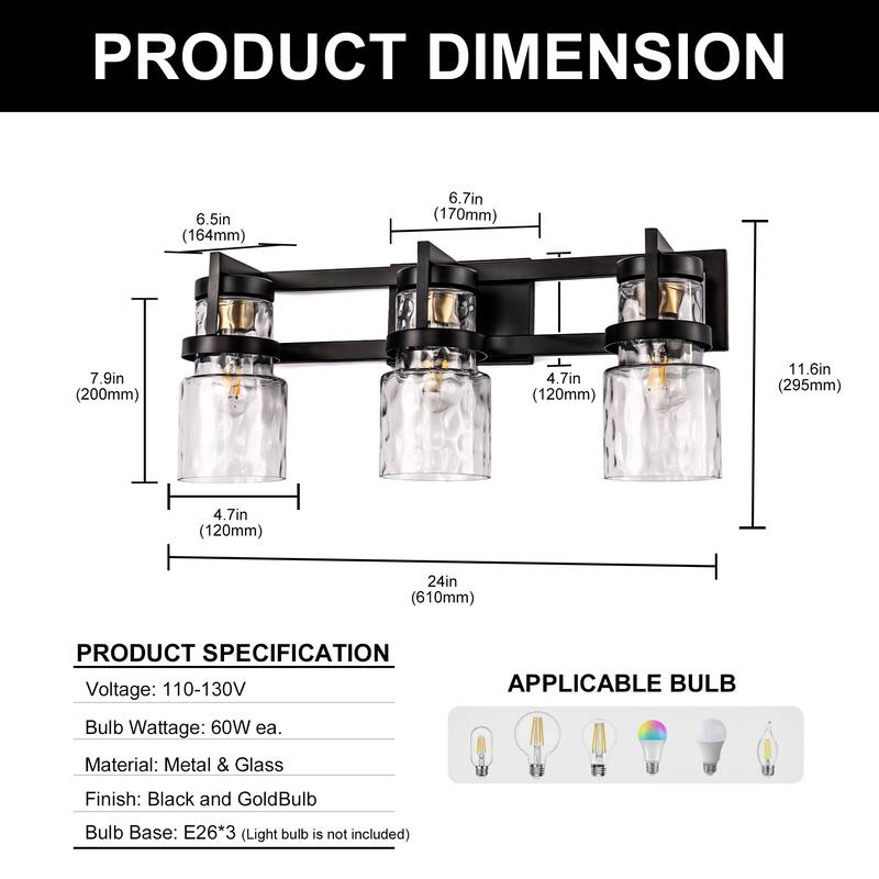 3-Light Brushed Nickel Cylinder Modern Bathroom Vanity Light with Clear Glass Shade,Wall Lamp for Mirror Kitchen Bedroom