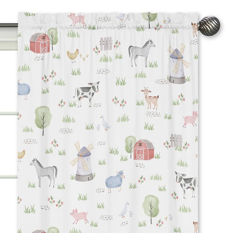 Farm Animals Collection 84-inch Window Treatment Curtain Panel Pair - Watercolor Farmhouse Horse Cow Sheep Pig