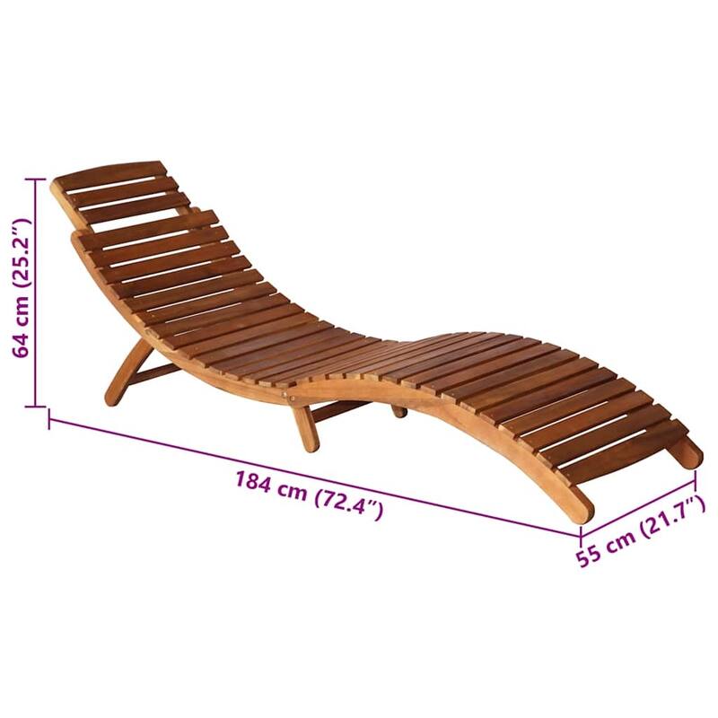 vidaXL Patio Sun Lounger with Cushion Solid Acacia Wood - 72.4" x 21.7" x 25.2"