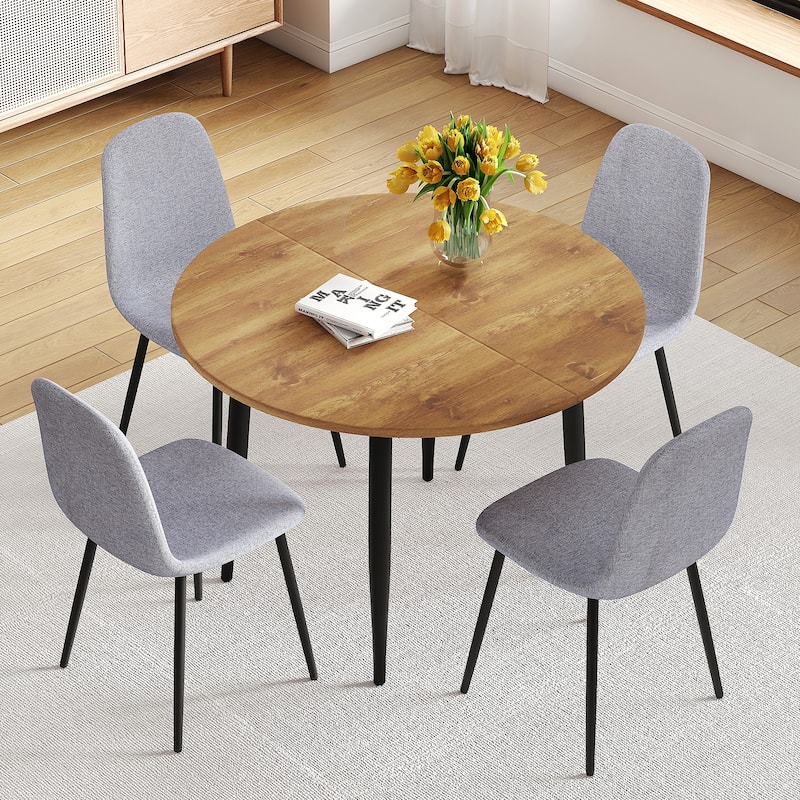 5-Piece Extendable Dining Table Set, Modern MDF Table & 4 High-Resilience Fabric Chairs, Adaptable for Gatherings