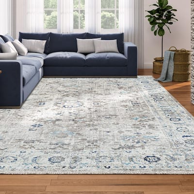 Dream Decor Rugs Remnier Palatial Bloom Antique Cream Fringed Area Rug